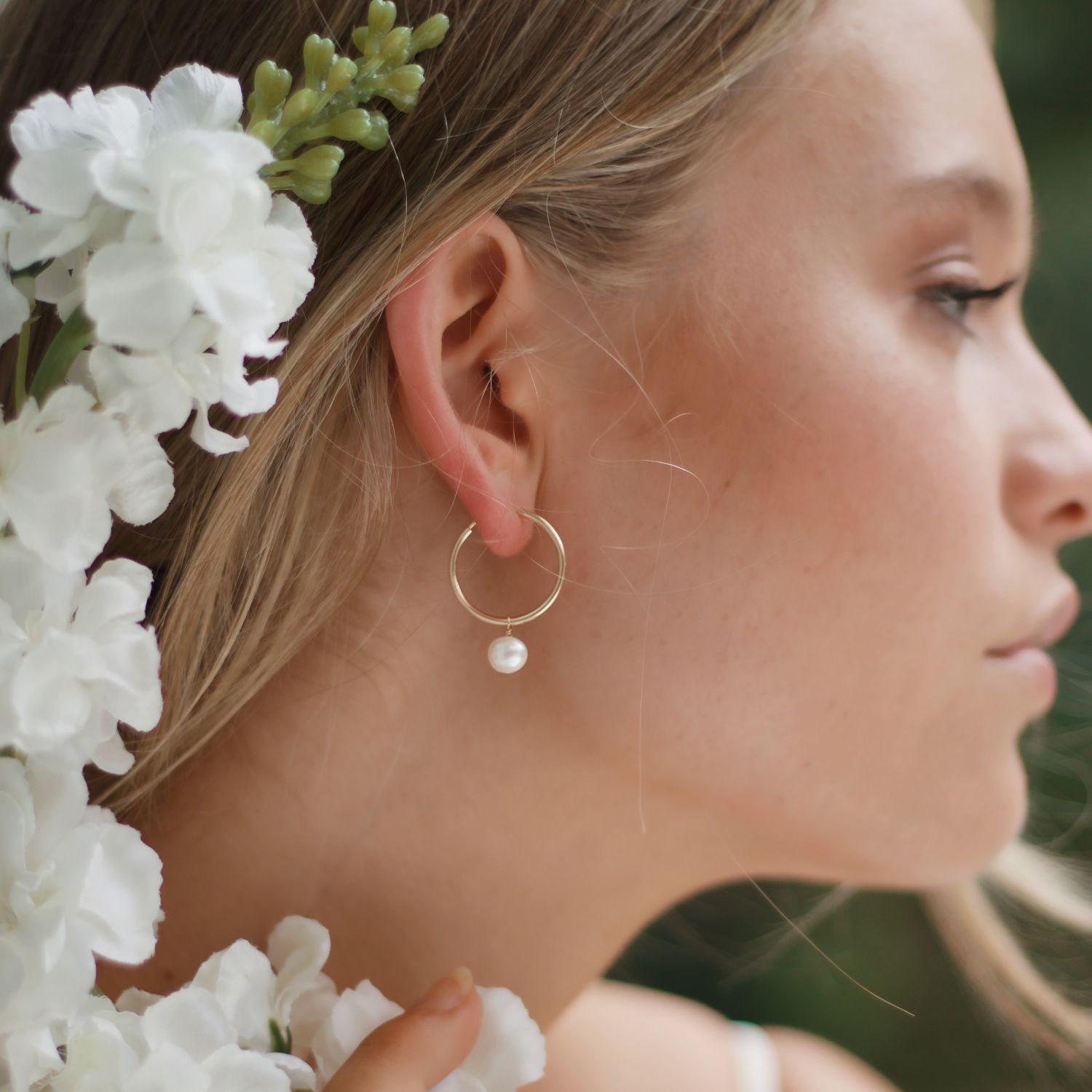 14k Yellow Gold Plated Drop pearl Ring Hoop Earring Jewelry